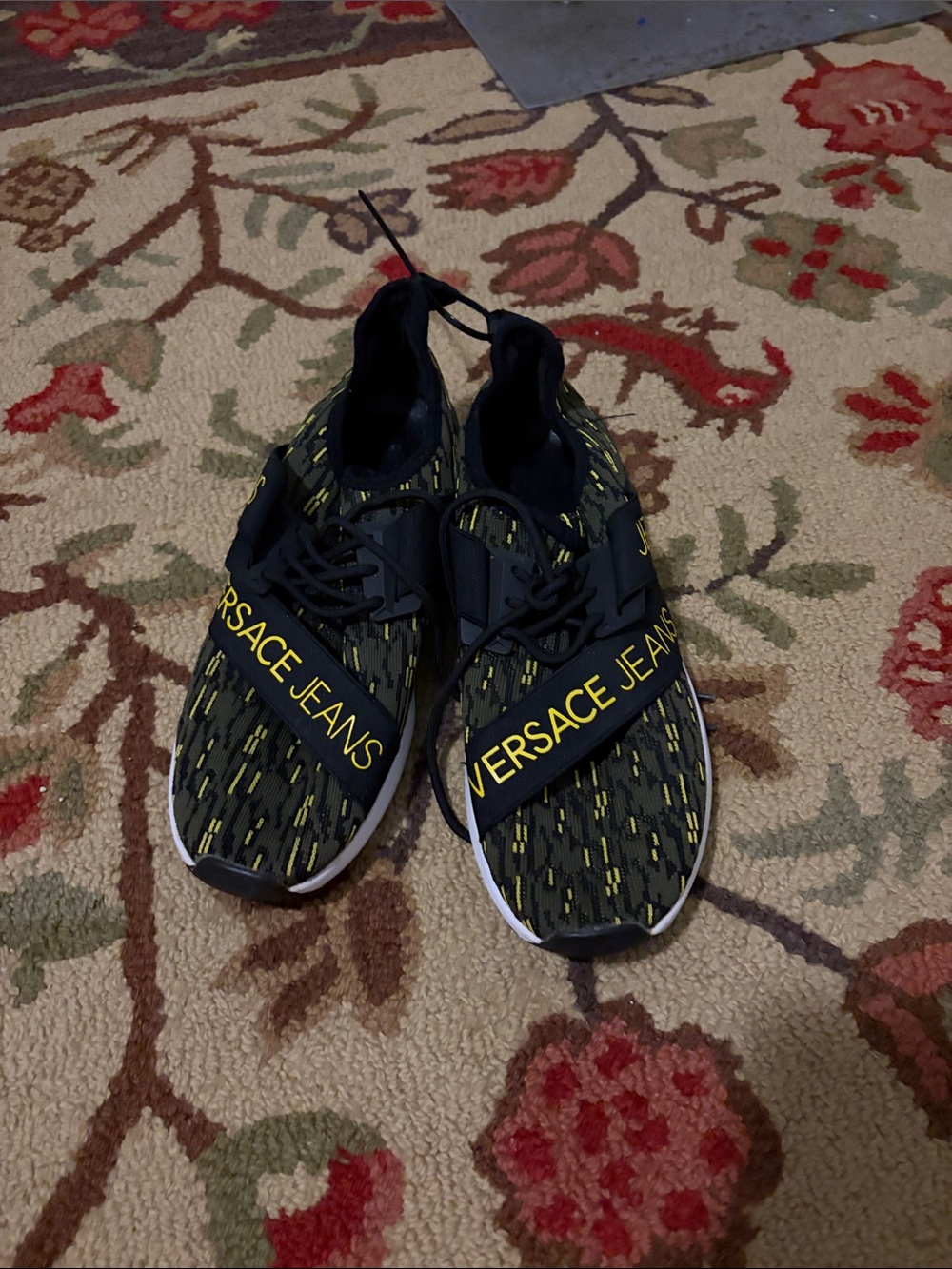 Versace Jeans Black with Neon Yellow Strap Knit Slip-On Sneakers